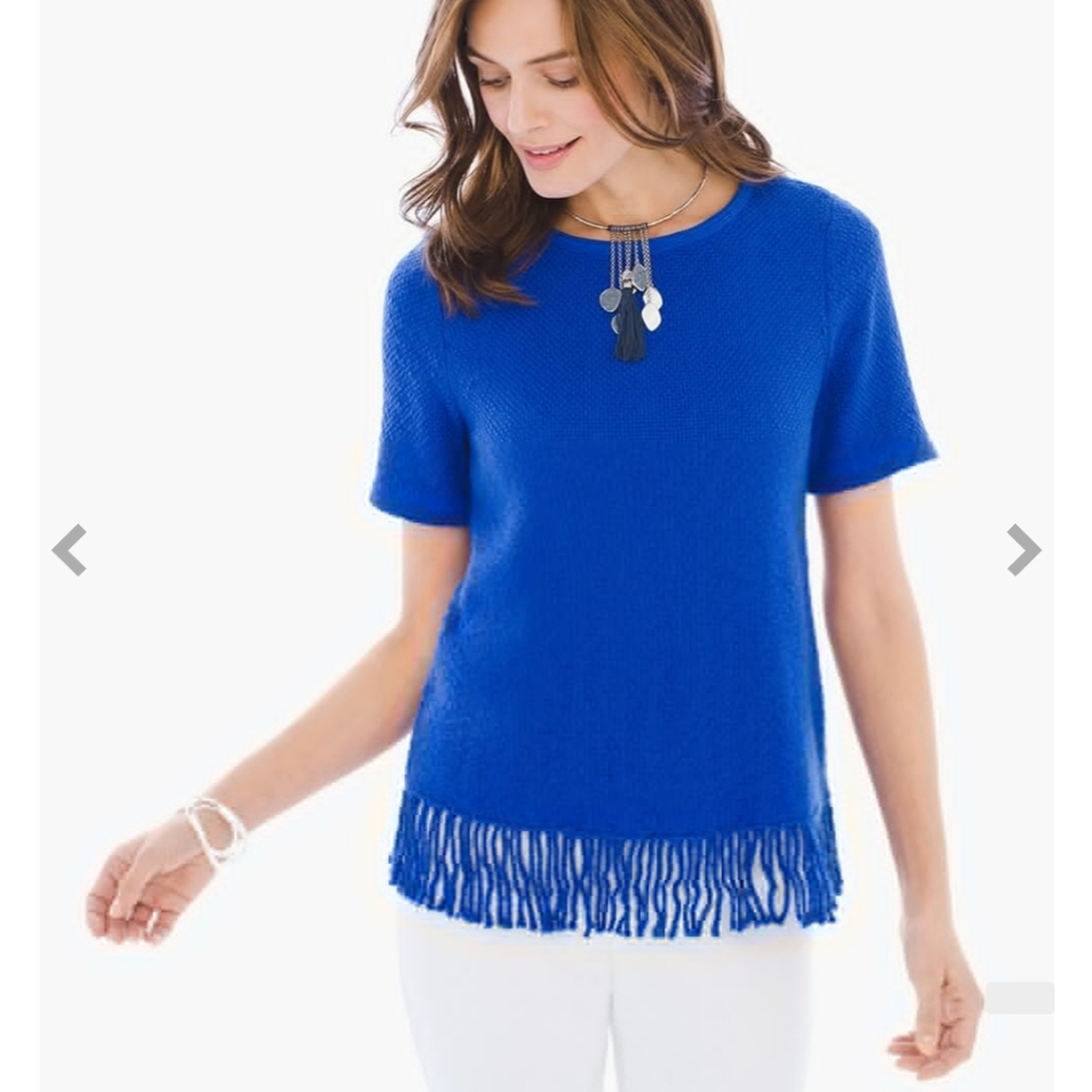 Chico's Blue Fringe Knit Sweater Top 4